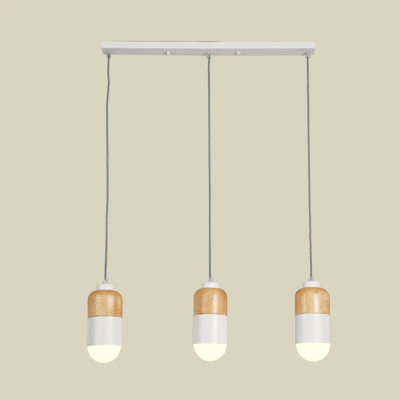Capsule LED Cluster Suspension Modernisme Métal 3 Ampoules Blanc et Bois Suspension sur Table à Manger Clearhalo