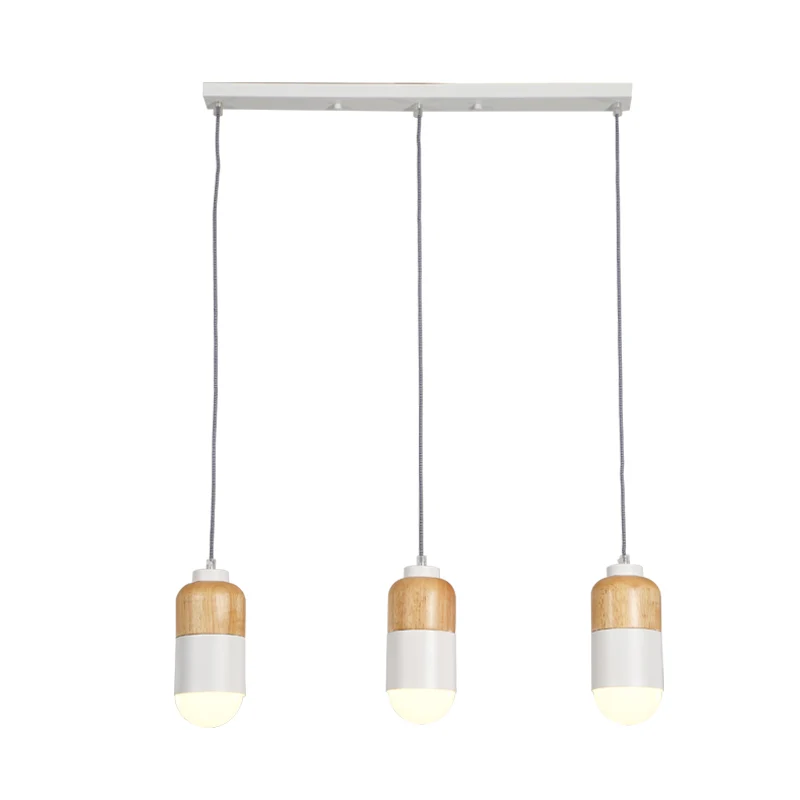Capsule LED Cluster Suspension Modernisme Métal 3 Ampoules Blanc et Bois Suspension sur Table à Manger Clearhalo