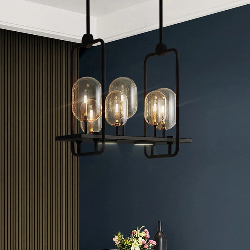 Capsule Restaurant Island Lighting Industriel Ambre Verre 6/8 Ampoules Noir Luminaire Suspendu Clearhalo