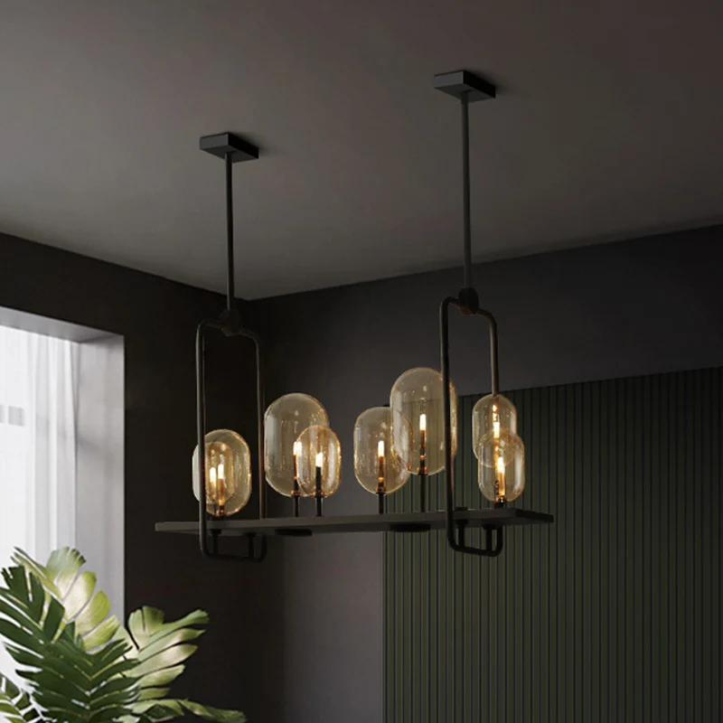 Capsule Restaurant Island Lighting Industriel Ambre Verre 6/8 Ampoules Noir Luminaire Suspendu Clearhalo