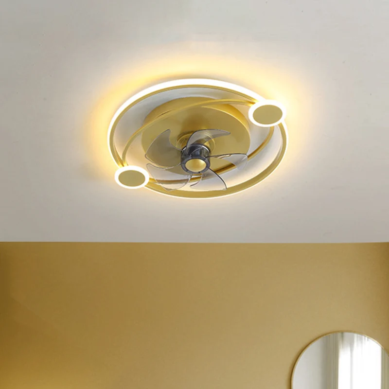 Cerceau de 19,5 po de largeur, 5 pales, lumière semi-encastrée, ventilateur suspendu à LED métallique moderniste en or Cle...