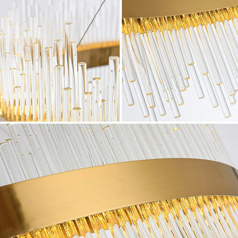 Cercle cristal tige LED éclairage de plafond moderne or lustre luminaire pour salon Clearhalo