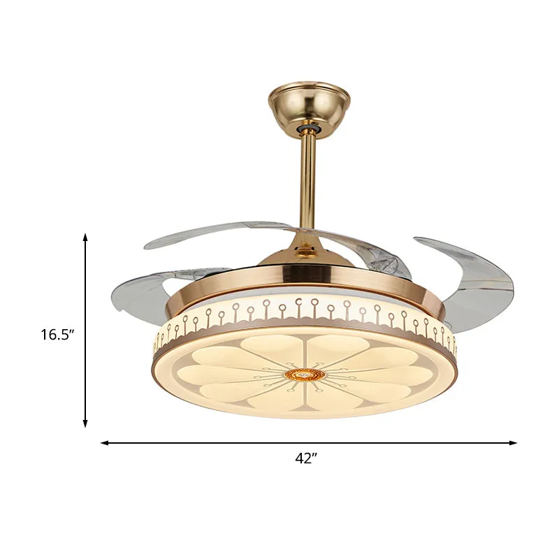 Cercle salle à manger semi-encastré contemporain acrylique LED 42" W or 4 pales pendentif ventilateur, télécommande/comman...
