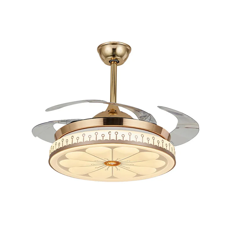 Cercle salle à manger semi-encastré contemporain acrylique LED 42" W or 4 pales pendentif ventilateur, télécommande/comman...