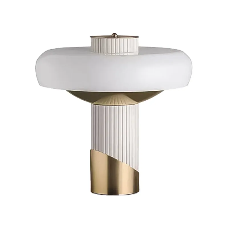 Champignon éclairage de table moderne métallique LED chambre petite lampe de bureau en blanc et or Clearhalo