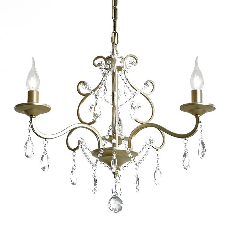 Chandelier en cristal goutte à goutte, suspension de plafond traditionnelle à 3 lumières, lustre de chambre d'amis en or C...