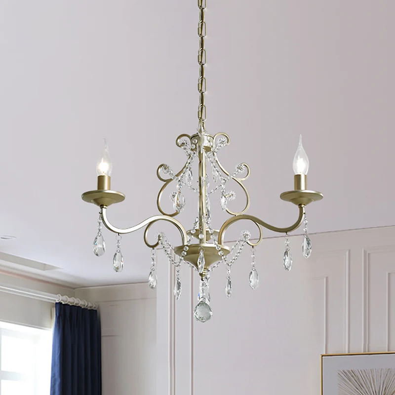 Chandelier en cristal goutte à goutte, suspension de plafond traditionnelle à 3 lumières, lustre de chambre d'amis en or C...