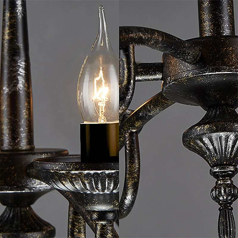 Chandelier industriel suspendu à 6 lumières, lustre de plafond en métal noir pour chambre à coucher Clearhalo