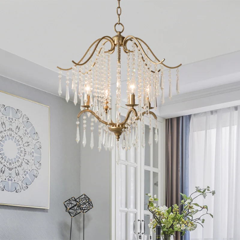 Chandelier de plafond de Restaurant, lustre moderniste suspendu en forme de gouttelette de cristal, luminaire doré à 3/4 l...