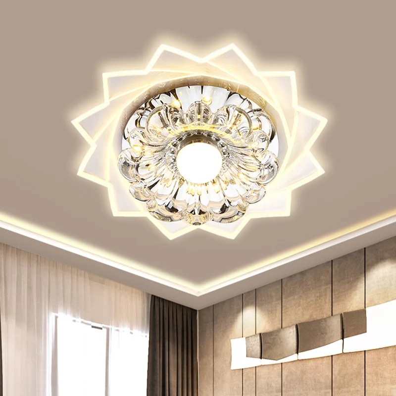 Clair K9 Cristal Fleur Plafonnier Moderniste LED Couloir Plafond Plafonnier en Lumière Chaude/Blanche Clearhalo