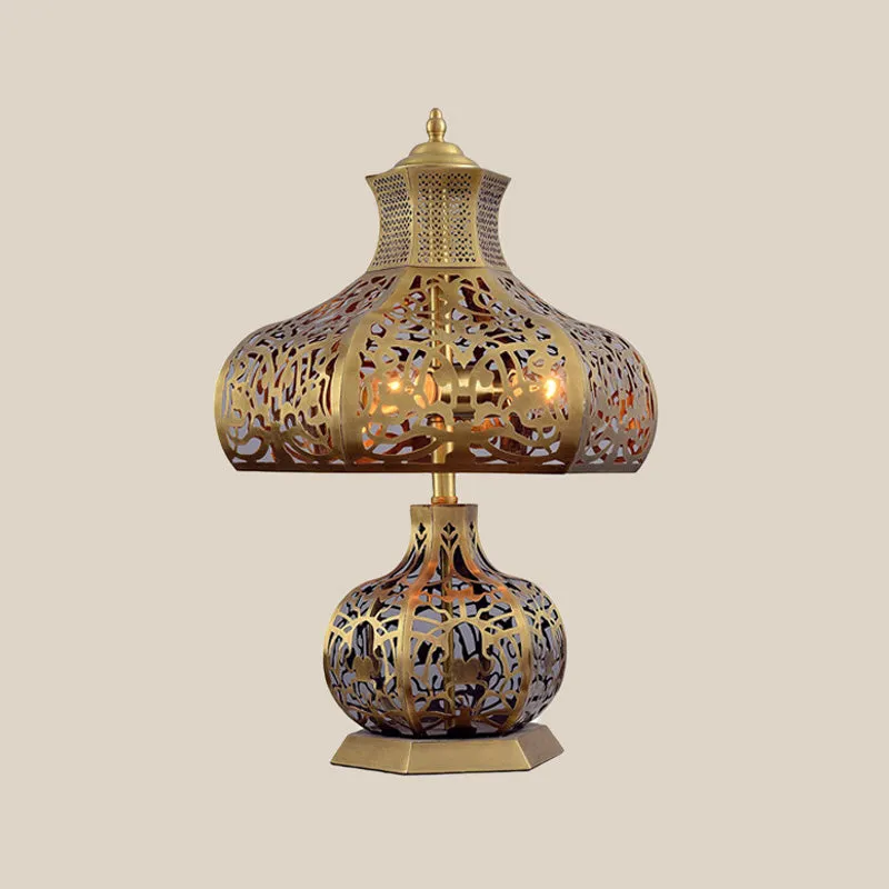 Éclairage de bureau à 3 têtes en laiton, lampe de Table de nuit à abat-jour en métal Vintage avec Base en forme d'oignon C...