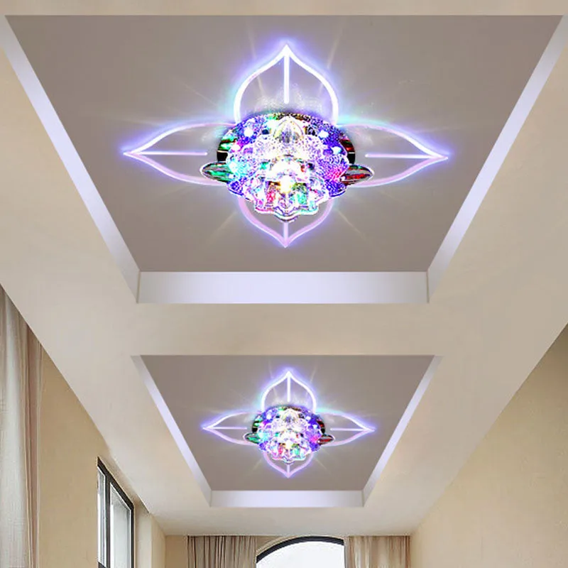 Éclairage encastré en cristal clair à fleurs, plafonnier LED Simple pour couloir avec bord de feuille, lumière chaude/blan...