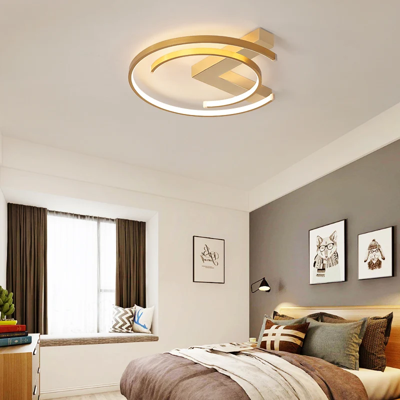 Éclairage encastré en forme de C, style simple, LED en métal doré, proche du plafonnier pour chambre à coucher, 16"/19,5"...
