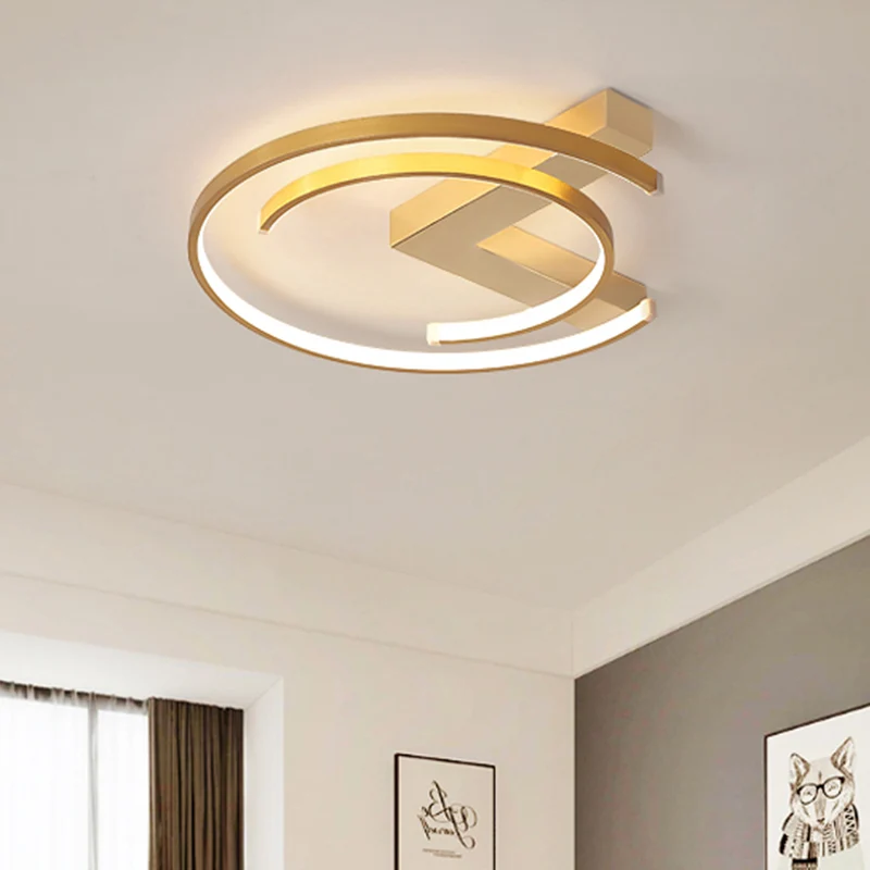 Éclairage encastré en forme de C, style simple, LED en métal doré, proche du plafonnier pour chambre à coucher, 16"/19,5"...