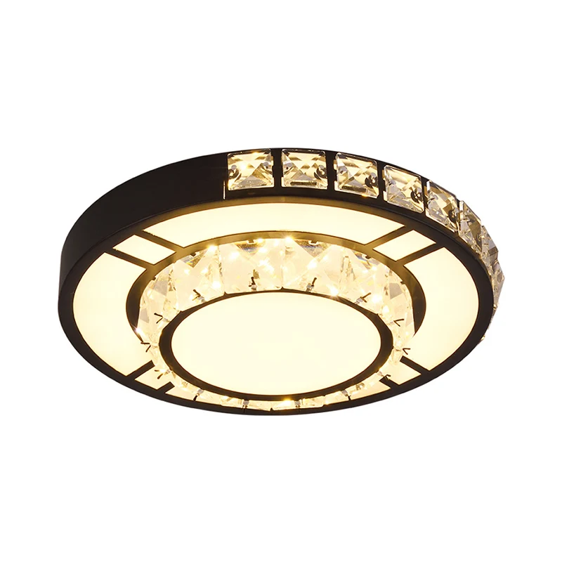 Éclairage encastré rond/carré noir, luminaire moderne en cristal LED pour chambre à coucher, montage au plafond Clearhalo