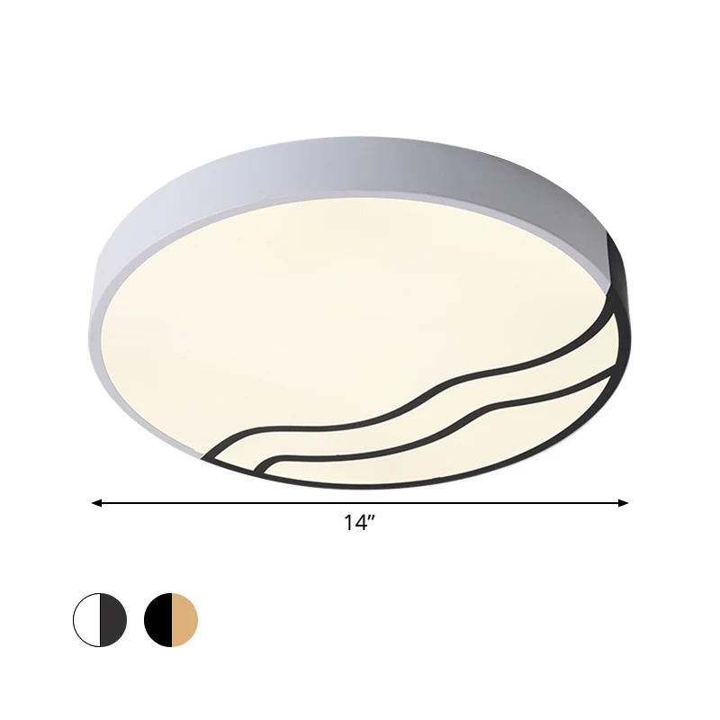 Éclairage encastré à tambour minimaliste en fer, lampe LED encastrée pour chambre à coucher, blanc/or et noir, 16"/14" de...