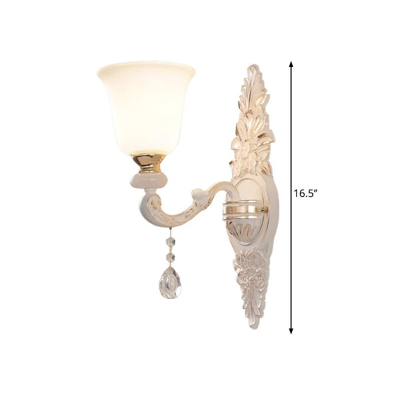 Éclairage mural à 1 ampoule avec abat-jour en forme de cloche en verre blanc, luminaire d'intérieur traditionnel Clearhalo