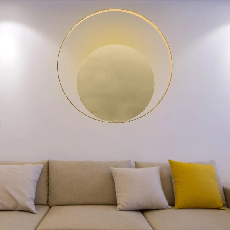 Éclairage mural circulaire doré, applique LED traditionnelle en métal, lumière blanche chaude/blanche pour le salon Clearhalo