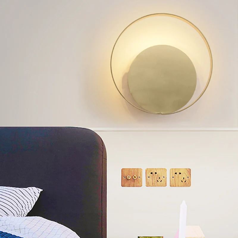 Éclairage mural circulaire doré, applique LED traditionnelle en métal, lumière blanche chaude/blanche pour le salon Clearhalo