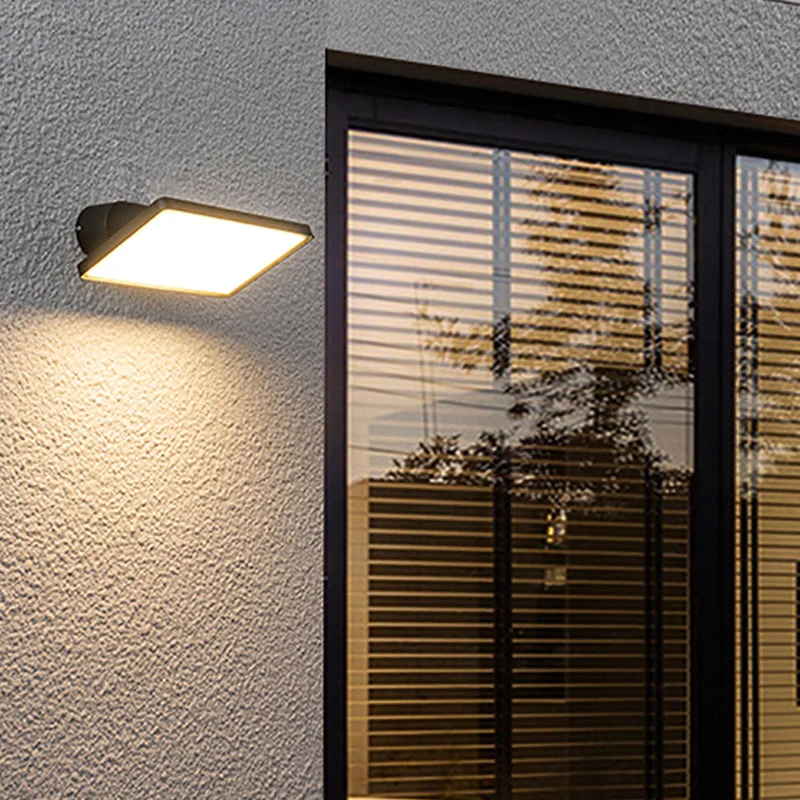 Éclairage mural contemporain à LED quadrate, éclairage métallique pour applique murale de cour en noir Clearhalo