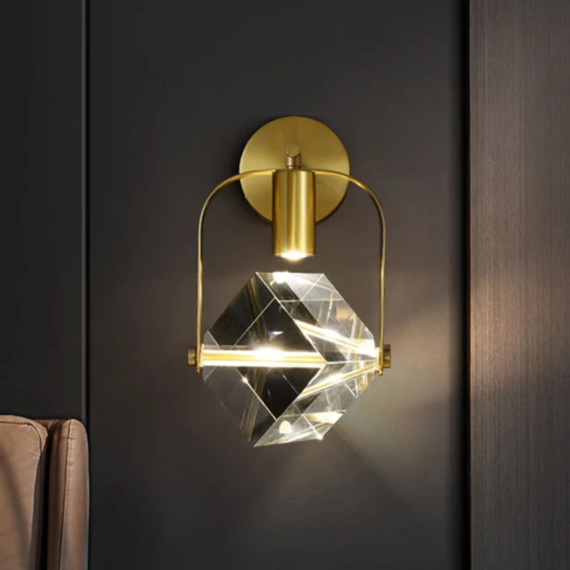 Éclairage mural Cube doré, moderne, cristal clair, pour chambre à coucher, poignée LED, luminaire décoratif d'intérieur Cl...