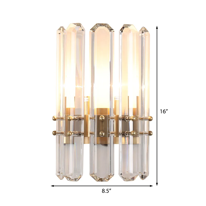 Éclairage mural cylindrique en métal de Style moderne, 2 ampoules, applique dorée avec prisme en cristal clair pour le sal...