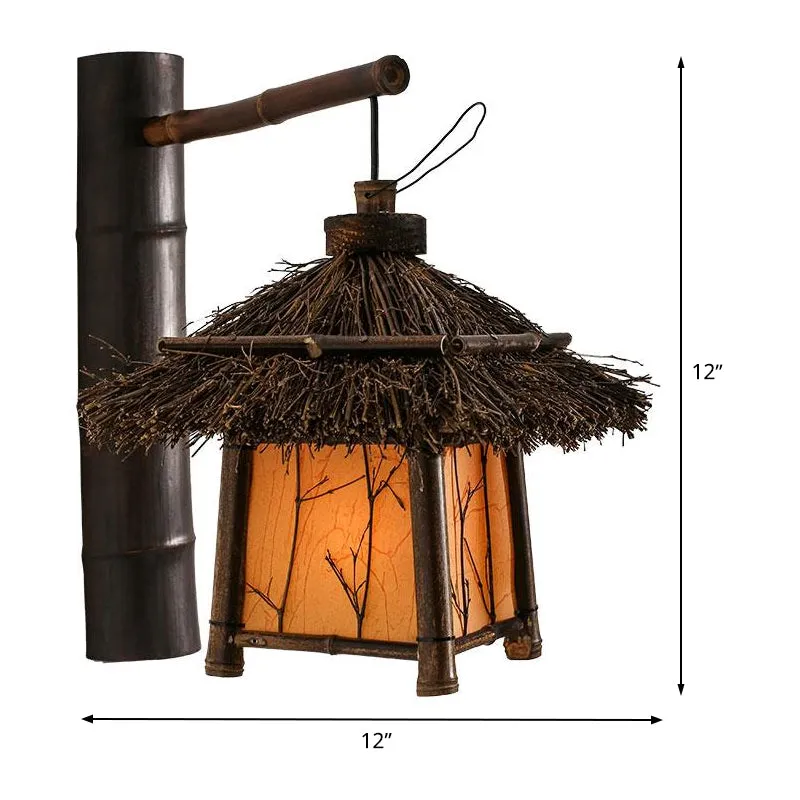 Éclairage mural japonais travaillé à la main en bambou 1 ampoule, luminaire marron pour salon de thé Clearhalo