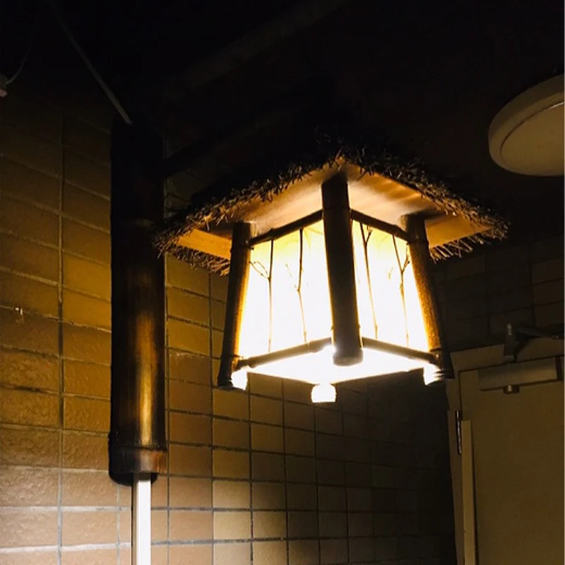 Éclairage mural japonais travaillé à la main en bambou 1 ampoule, luminaire marron pour salon de thé Clearhalo