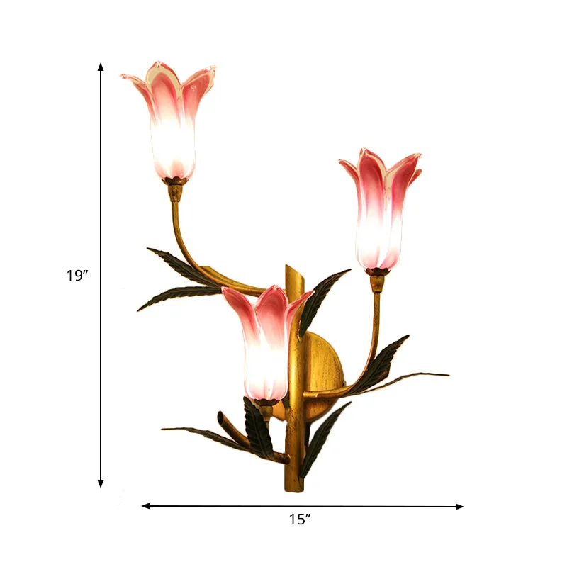 Éclairage mural à 3 lumières rétro élégant dégradé rose/rouge en verre tulipe idées d'applique pour le salon Clearhalo