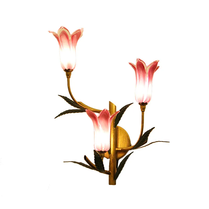 Éclairage mural à 3 lumières rétro élégant dégradé rose/rouge en verre tulipe idées d'applique pour le salon Clearhalo