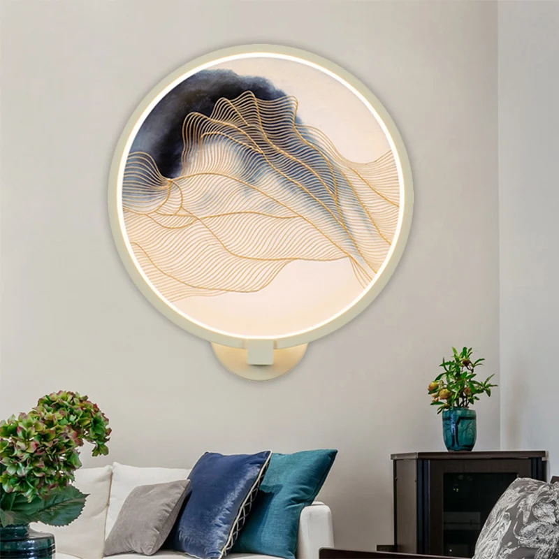 Éclairage mural de montagne en acrylique arrondi, LED chinoise, lampe murale blanche pour salon Clearhalo