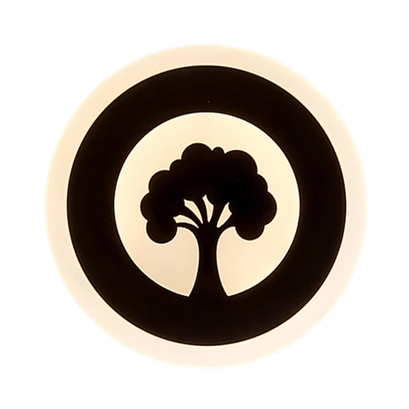 Éclairage mural rond en acrylique modernisme LED applique murale affleurante en noir avec motif d'arbre, lumière blanche/c...