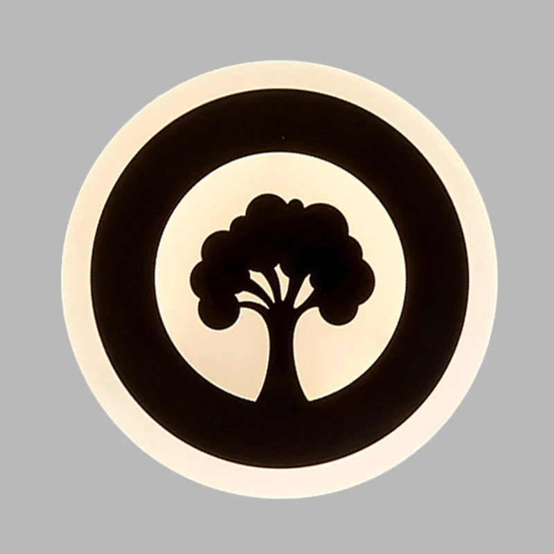 Éclairage mural rond en acrylique modernisme LED applique murale affleurante en noir avec motif d'arbre, lumière blanche/c...