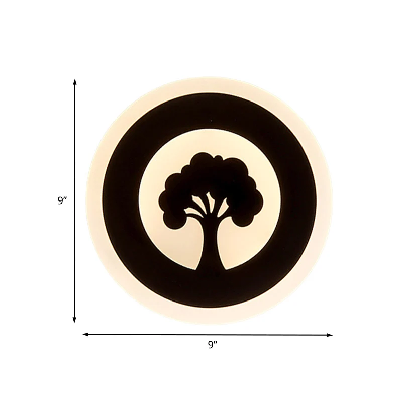 Éclairage mural rond en acrylique modernisme LED applique murale affleurante en noir avec motif d'arbre, lumière blanche/c...