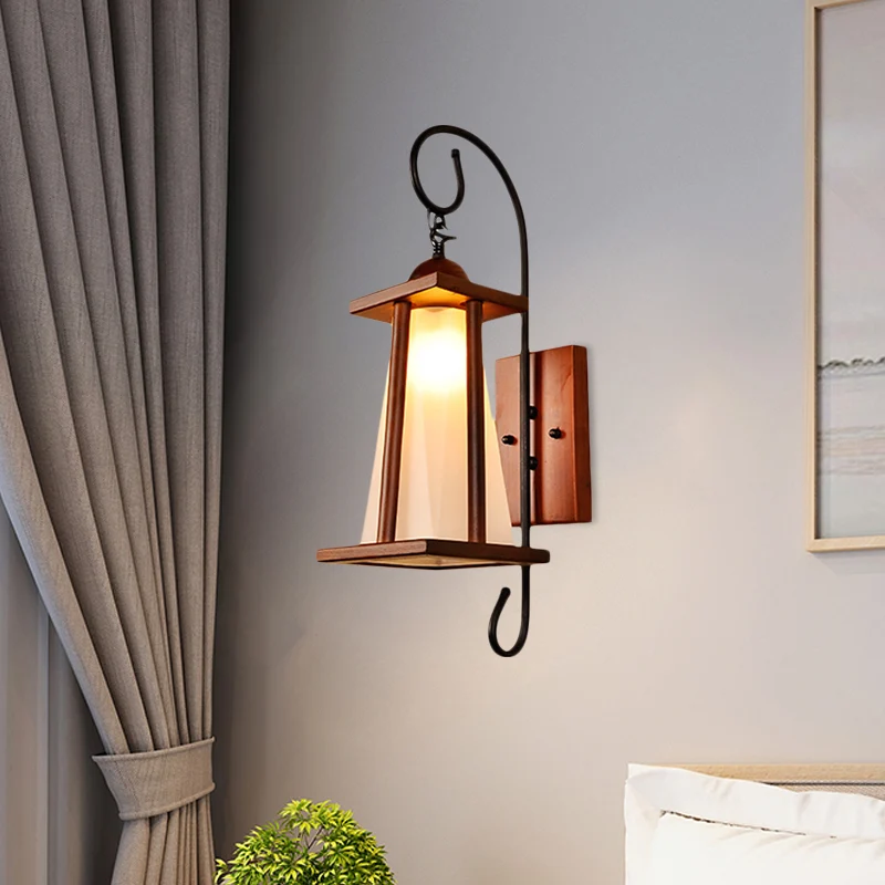 Éclairage mural trapézoïdal pour chambre à coucher, applique murale rustique en verre givré à 1 lumière marron avec cadre...