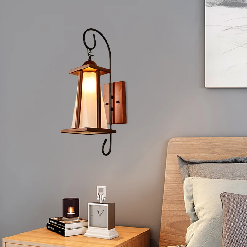 Éclairage mural trapézoïdal pour chambre à coucher, applique murale rustique en verre givré à 1 lumière marron avec cadre...