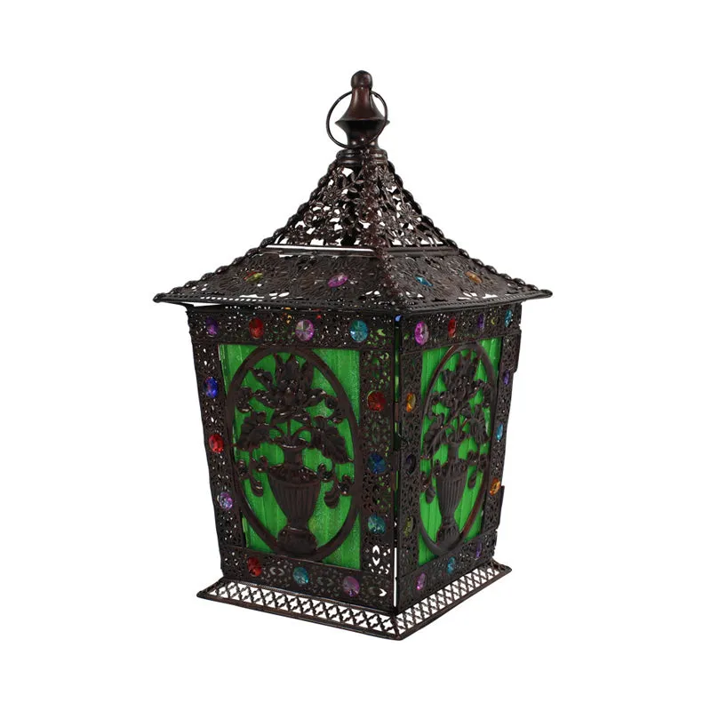 Éclairage de nuit en métal à 1 tête, lanterne décorative noire/rouge/verte pour salon, table de nuit Clearhalo