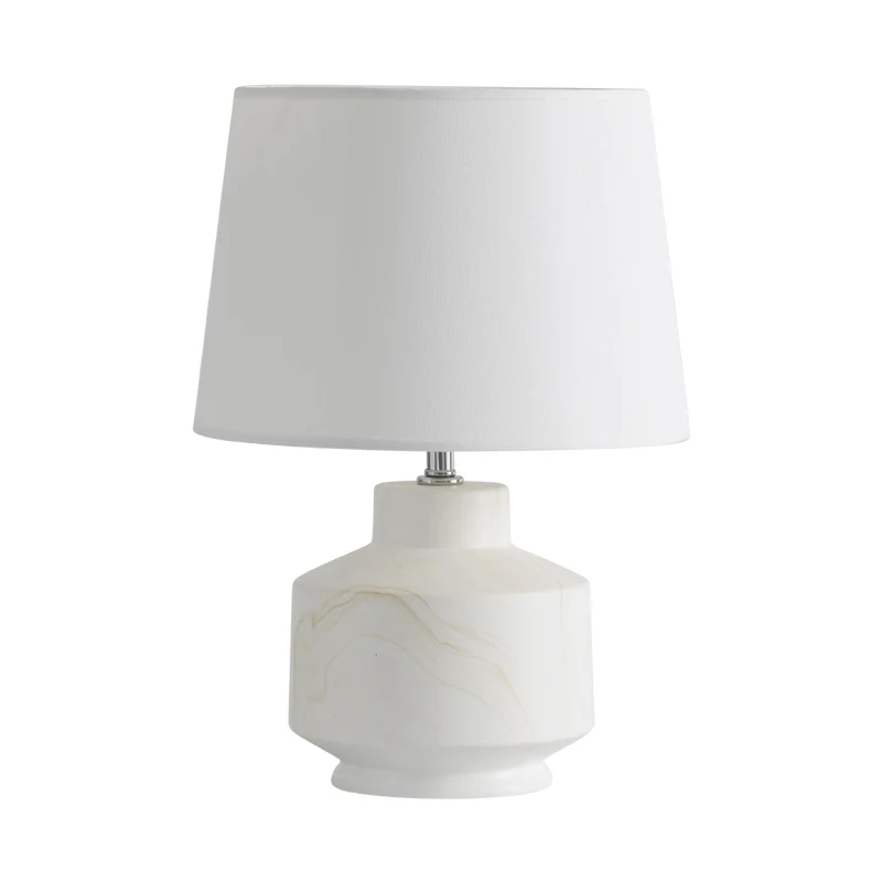 Éclairage de nuit en tissu conique Simplicity Lampe de table à 1 tête finition blanche avec base en céramique Clearhalo