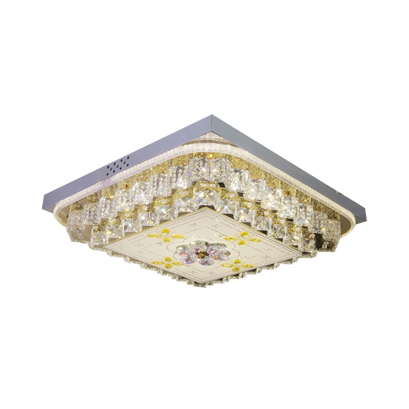 Éclairage de plafond carré chromé, blocs de cristal clairs modernes, lampe LED à montage encastré pour chambre à coucher C...