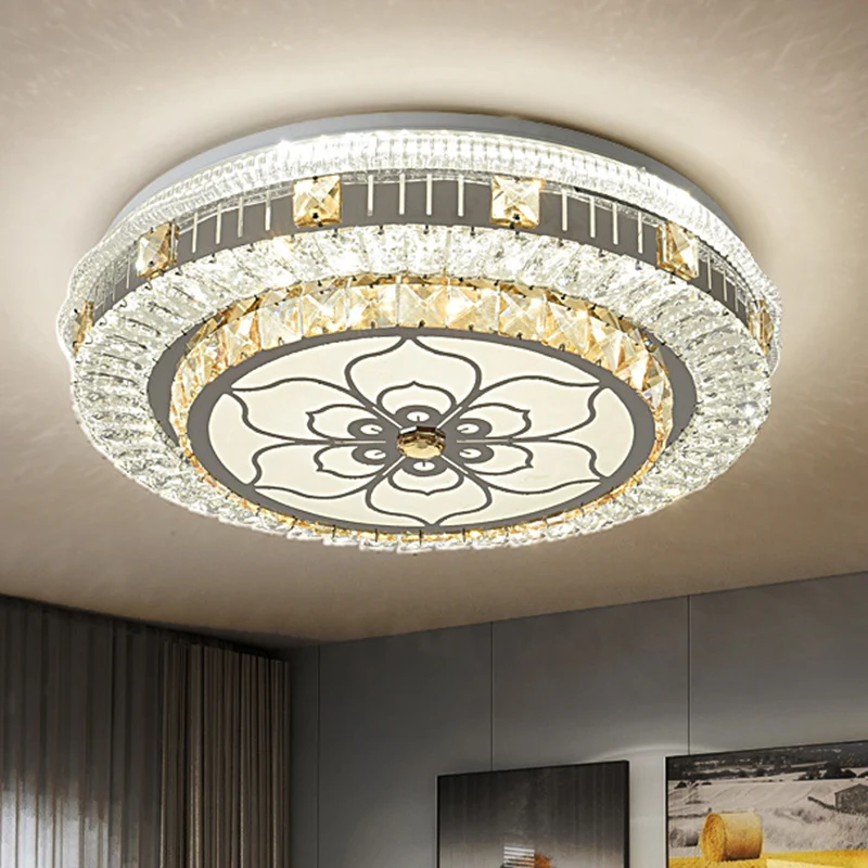 Éclairage de plafond de chambre à coucher de tambour incrusté de cristal LED plafonnier moderne en blanc Clearhalo