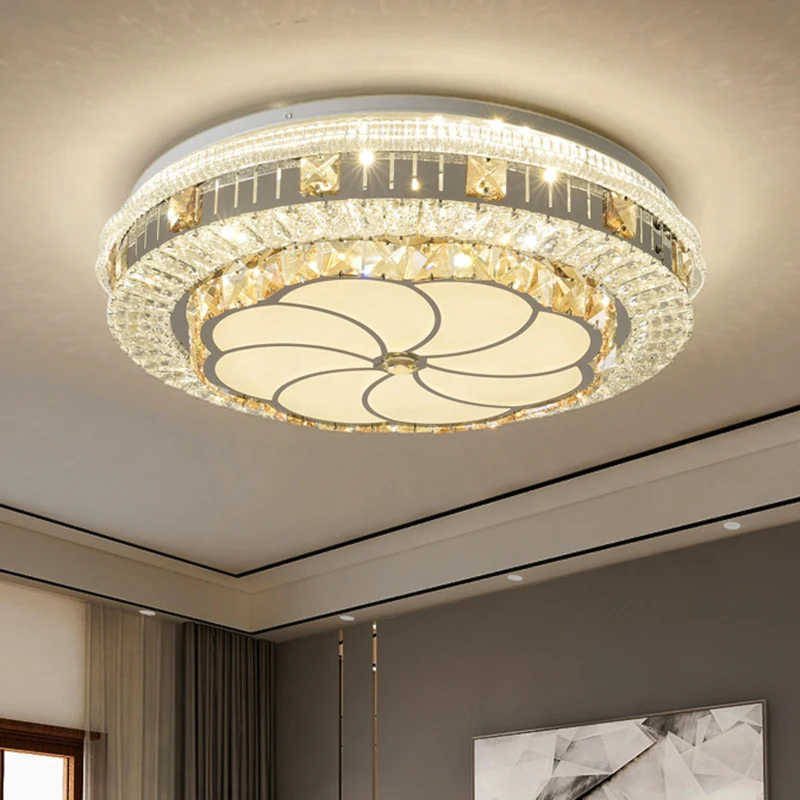 Éclairage de plafond de chambre à coucher de tambour incrusté de cristal LED plafonnier moderne en blanc Clearhalo