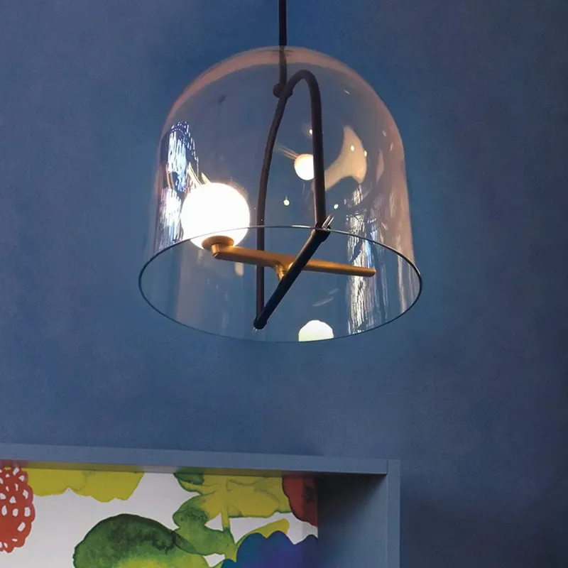 Éclairage de plafond cylindrique contemporain verre clair 1 tête salon luminaire suspendu Clearhalo