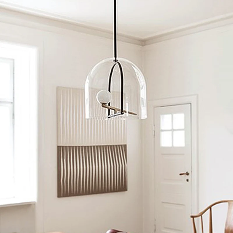 Éclairage de plafond cylindrique contemporain verre clair 1 tête salon luminaire suspendu Clearhalo