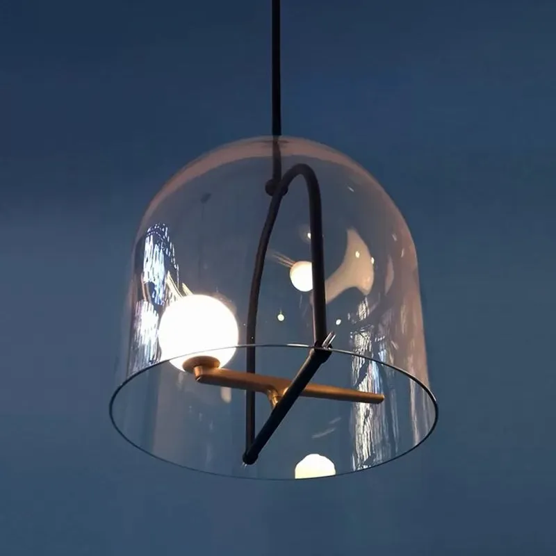 Éclairage de plafond cylindrique contemporain verre clair 1 tête salon luminaire suspendu Clearhalo
