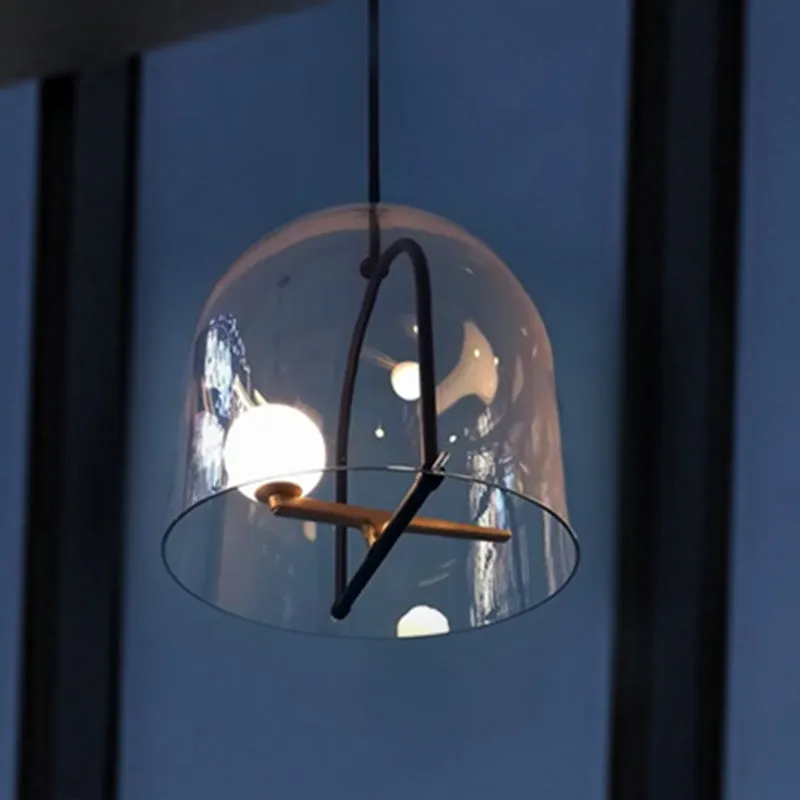Éclairage de plafond cylindrique contemporain verre clair 1 tête salon luminaire suspendu Clearhalo