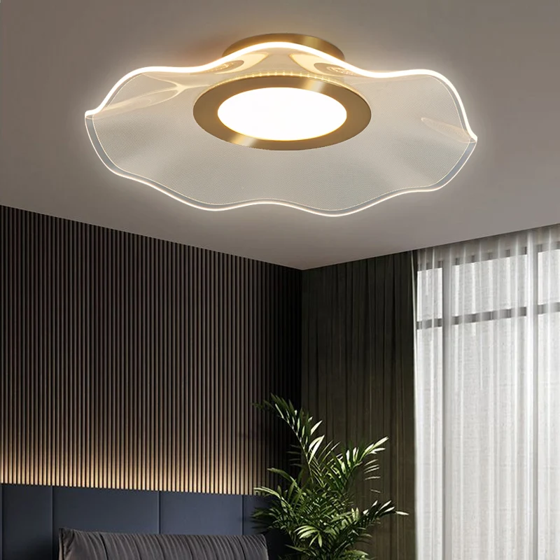 Éclairage de plafond en forme de feuille de Lotus en acrylique, lumière LED artistique à encastrer en or pour chambre à co...