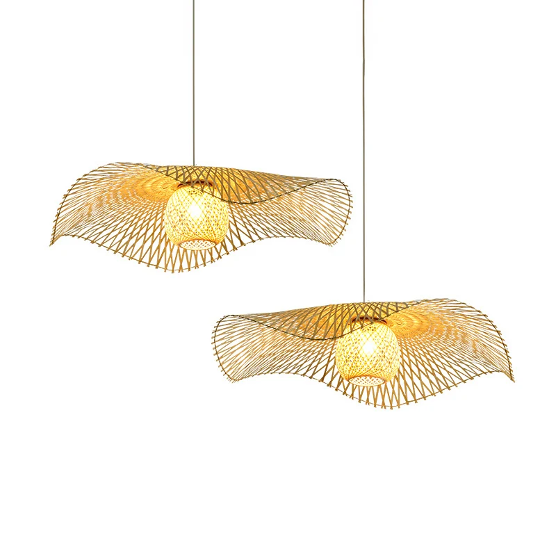 Éclairage de plafond en forme de feuille de Lotus, luminaire suspendu en bois de bambou à 1 ampoule de Style asiatique pou...