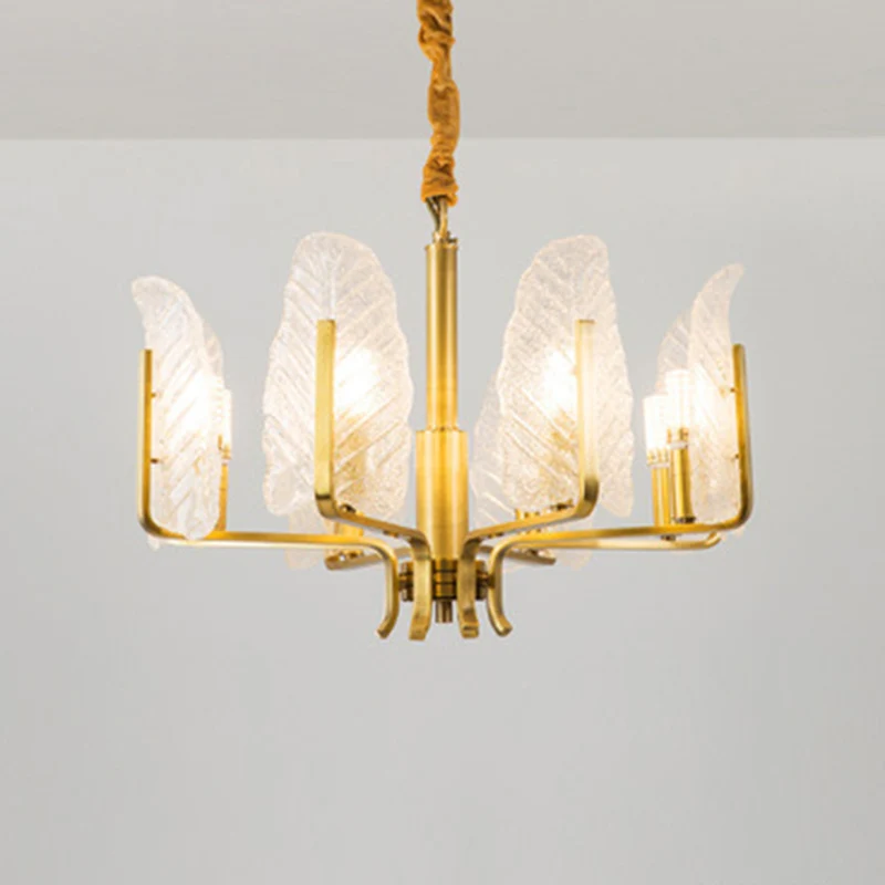 Éclairage de plafond en forme de feuille, lustre postmoderne en verre doré, luminaire pour salon Clearhalo
