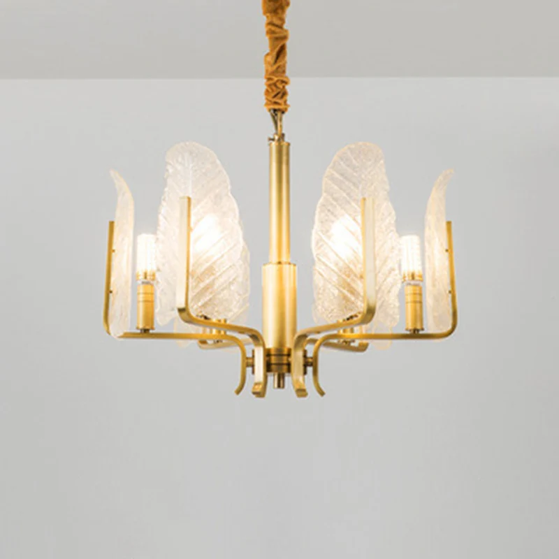Éclairage de plafond en forme de feuille, lustre postmoderne en verre doré, luminaire pour salon Clearhalo