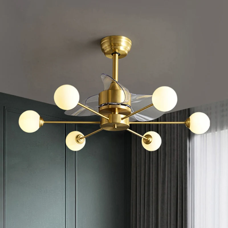 Éclairage semi-encastré en forme de boule de verre opalin de 34 po de largeur, ventilateur de plafond télécommandé en lait...
